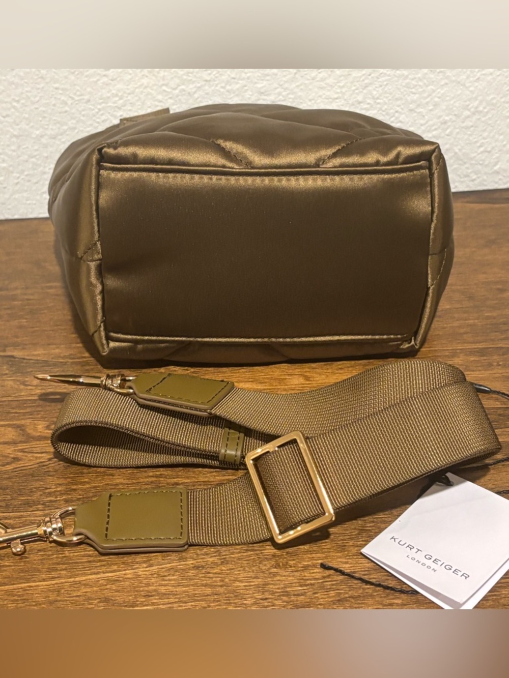 Kurt Geiger Olive Quilted Satin XS Tote with Adjustable Strap NWOT - Picture 6 of 6